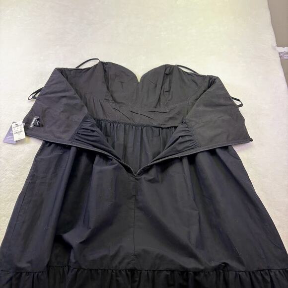 Express Brand Size XL Embroidered Ruched Black Poplin Midi Dress Black NWT - Picture 11 of 11